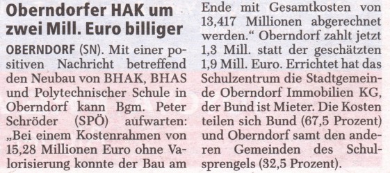SN Artikel Abrechnung HAK Oberndorf - Lokalteil 06.12.2013