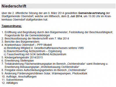 Niederschrift Gemeindevertretung Oberndorf 02.07.2014