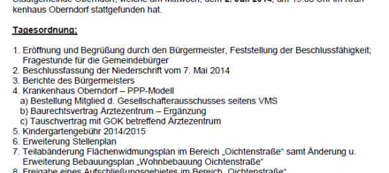 Niederschrift Gemeindevertretung Oberndorf 02.07.2014