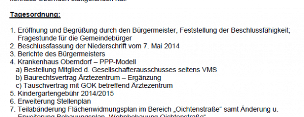 Niederschrift Gemeindevertretung Oberndorf 02.07.2014