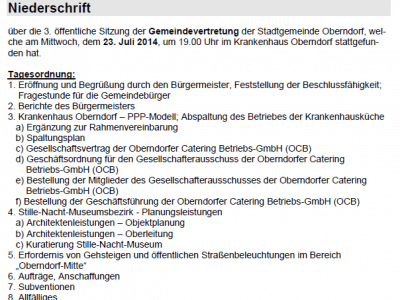 Niederschrift Gemeindevertretung Oberndorf 23.07.2014