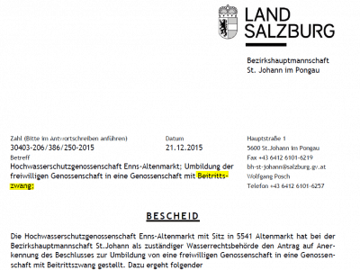 Beitrittszwang Wasserschutzgenossenschaft