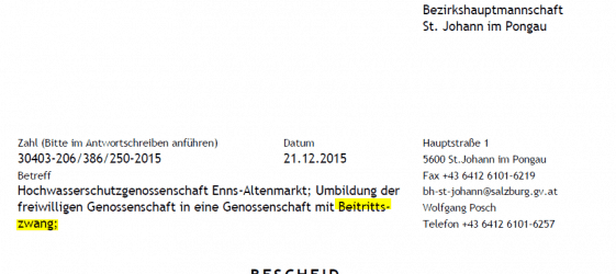Beitrittszwang Wasserschutzgenossenschaft